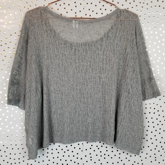 BONGO | Burnout Gray Knit Short Sleeve Crop Top - Picture 4 of 7
